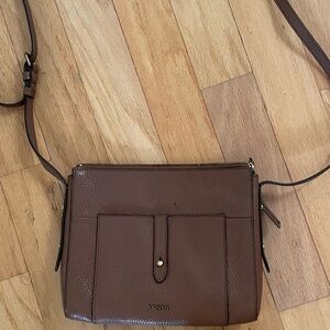 Fossil GEMMA pebbled leather cognac brown crossbody bag purse